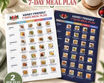 Kidney Friendly 7 Day Meal Plan Printable, Renal Diet Meal Planner, Low Sodium Meal Plan PDF, Healthy Eating Guide, Instant Download