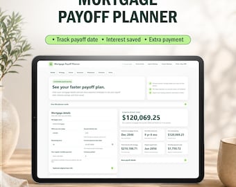 Calculadora de amortización de hipoteca (aplicación web) / Planificador de pagos adicional / Tabla de amortización / Seguimiento del ahorro en intereses / No se necesita Excel