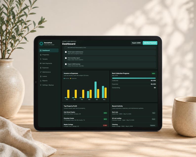 RentalHub - Webbläsarapp för spårning av hyresfastigheter, hyresbetalningar och utgiftshanterare för hyresvärdar, spårning av hyresavtal för hyresgäster, ingen Excel - digital nedladdning bild 11