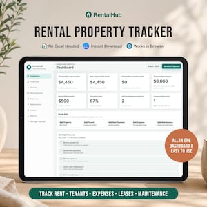 RentalHub - Webbläsarapp för spårning av hyresfastigheter, hyresbetalningar och utgiftshanterare för hyresvärdar, spårning av hyresavtal för hyresgäster, ingen Excel - digital nedladdning bild 1