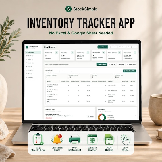 Inventory Tracker App for Small Business | Stock In & Out Manager | Browser Based Inventory System | Digital Download