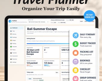 Aplicación de navegación para planificar viajes / Organizador de viajes, planificador de itinerarios, seguimiento del presupuesto de viaje, lista de equipaje y gestor de reservas / Aplicación de viajes sin conexión
