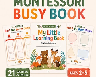 Montessori Busy Book Printable for Toddlers, Preschool Learning Binder, 44 Pages, Ages 2-5, Digital Download