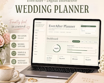 Aplicación para planificar bodas: planificador sencillo para navegador (alternativa a la hoja de cálculo) / Herramienta para presupuesto, lista de invitados, distribución de mesas y cronograma / No requiere inicio de sesión