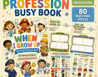 Profession Busy Book Printable, When I Grow Up Career Matching Activity, Preschool Learning Game for Ages 3–6