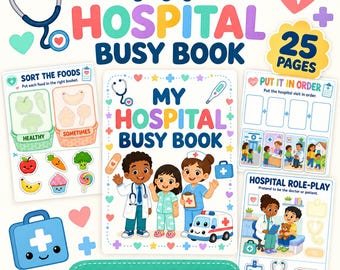 Hospital Busy Book Printable | 25 Page Toddler Learning Activities | Doctor Nurse Medical Matching Game | Preschool Digital Download
