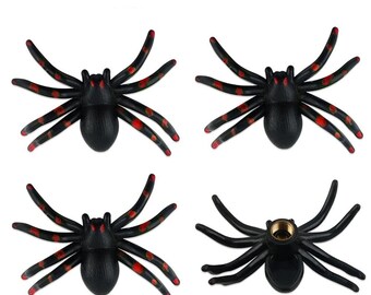 Spider Tire Valve Stem Caps: Black Rubber, Old School Bobber Touring Bike Accessories