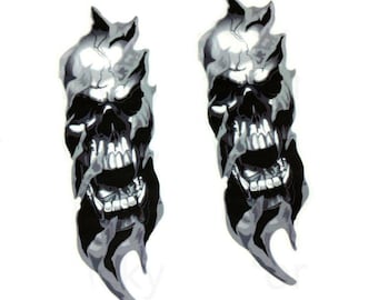 Pair Universal Motorcycle Front Fork Skull Decals Graphic Stickers