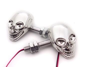 Universal Skull LED Motorcycle Turn Signals: Amber Indicator Lights for Scooters, Dirt Bikes