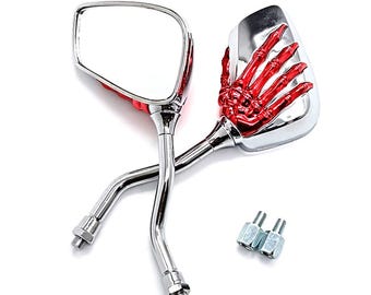 Universal Motorcycle Skeleton Hand Rearview Mirrors 8mm 10mm side mirror