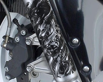 2pcs Universal Front Fork Skull Decals Graphic Sticker Body Sticker Motorcycle Atv Scooter Off-road