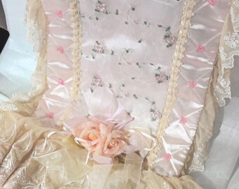 Vintage Victorian Pink with Cream Colored Lace Table or Bed Runner