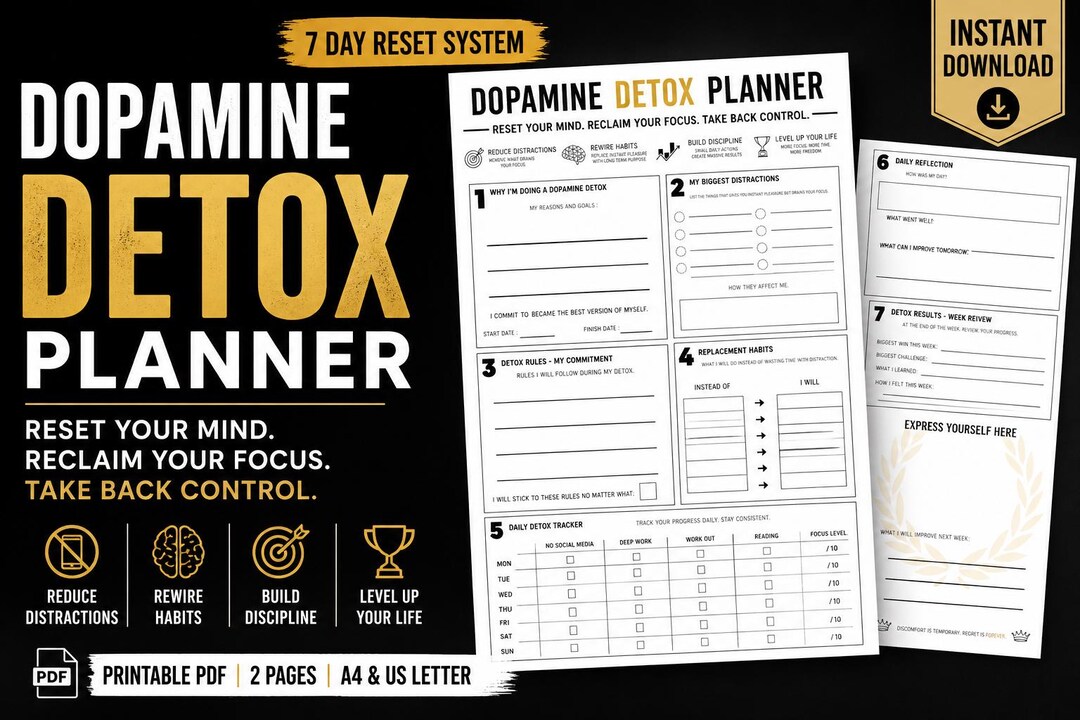 Dopamine Detox Planner | 7 Day Reset Workbook (PDF) - Etsy