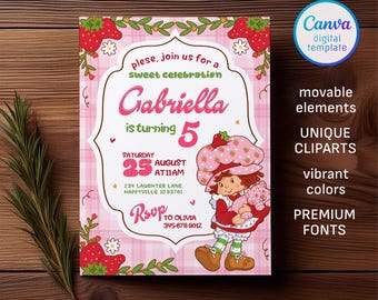 Strawberry Shortcake invitation, Berry First Birthday, Shortcake Theme, Editable Invite for Girls, Sweet One Party Printable Template