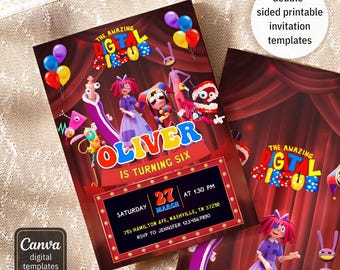 Amazing Digital Circus invitation, printable editable Digital Circus party invite, birthday party celebration template download