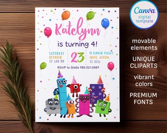 Invitación de cumpleaños de Numberblocks, invitación editable e imprimible, invitación para fiesta de cumpleaños de Numberblocks, fiesta de "Aprende los números primero y segundo"
