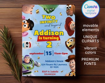 Invitación de Toy Story Woody, invitación editable de Two Infinity Beyond, invitación imprimible de cumpleaños de Toy Story, invitación de cumpleaños para niño o niña de 2º cumpleaños