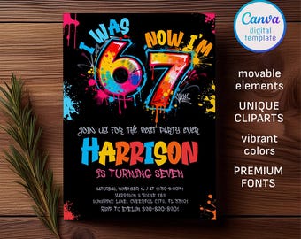 Invitación de cumpleaños para Six Seven Party, invitación imprimible para Six Seven, plantilla de fiesta de meme 6 7 editable, plantilla digital, cumpleaños de niña y niño