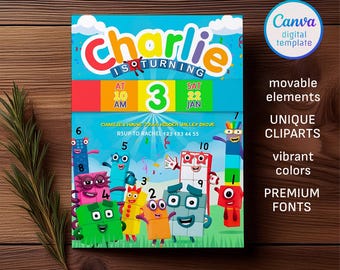 Invitación de cumpleaños de Numberblocks, invitación editable e imprimible, invitación para fiesta de cumpleaños de Numberblocks, fiesta de "Aprende los números primero y segundo"