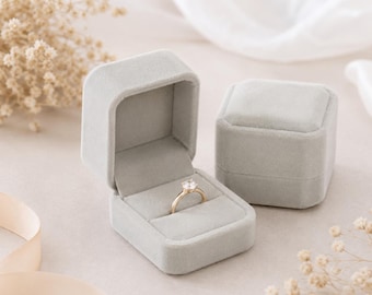 Caja de terciopelo para anillo de compromiso / Soporte para anillo de pedida de mano / Joyero de boda / Regalo de aniversario para ella