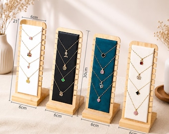 Soporte de madera para exhibir collares, organizador de joyas extraíble, organizador de cadenas y colgantes, estante de exhibición para boutique, decoración de almacenamiento para tocador.