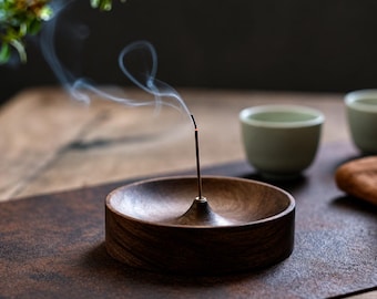 Solid Wood Incense Burner, Handmade Round Incense Holder, Multi Hole Stick Tray, Tea Ceremony Decor, Indoor Zen Home Ornament