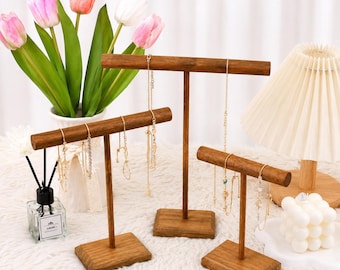Organizador de pulseras de madera de 3 piezas, soporte de exhibición de joyas en forma de T, estante para relojes, organizador de brazaletes y collares, almacenamiento de joyas