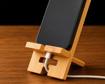 Soporte para teléfono de bambú, soporte de madera para teléfono, soporte de escritorio para smartphone, base de carga, decoración minimalista para la oficina, regalo para él/ella.