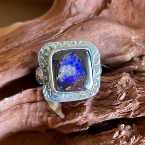 Australian Boulder Opal Ring  US size 8.5, Natural Solid Australian Boulder with a Fabulous Window   October birthstone, sterling silver
