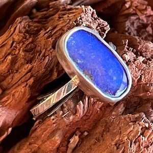 Australian Boulder Opal Ring  US size 5.75  Solid Australian Boulder, blue & purple Play of Color, October Birthstone, Sterling Silver