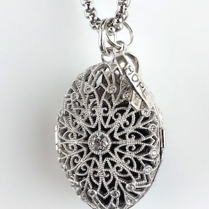 HOPE Essential Oil Diffuser Necklace in Sterling Silver Filigree