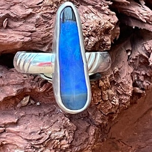 Australian Boulder Opal Ring  US size 6.75. Solid Australian Boulder, blue & purple Play of Color, October Birthstone, Sterling Silver