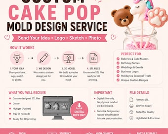 Ontwerpservice voor cakepopvormen op maat | Stuur je logo, schets of idee | Gepersonaliseerde STL-bestanden voor 3D-printen (digitale download)