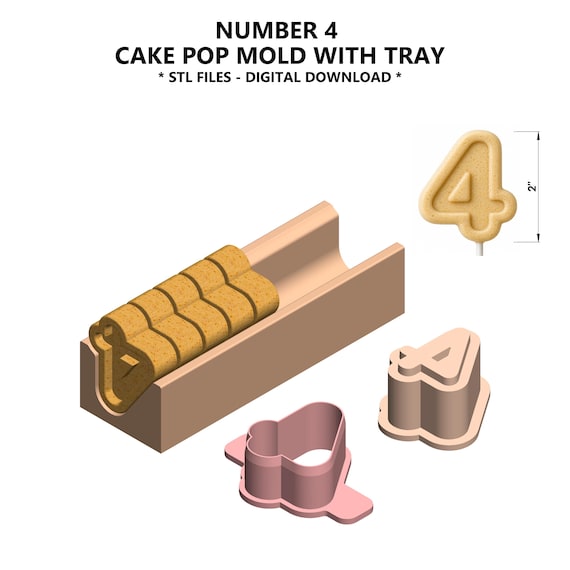 Number 4 Cake Pop Mold with Tray STL – Birthday Number Cutter & Plunger – 3D Printable Digital Download
