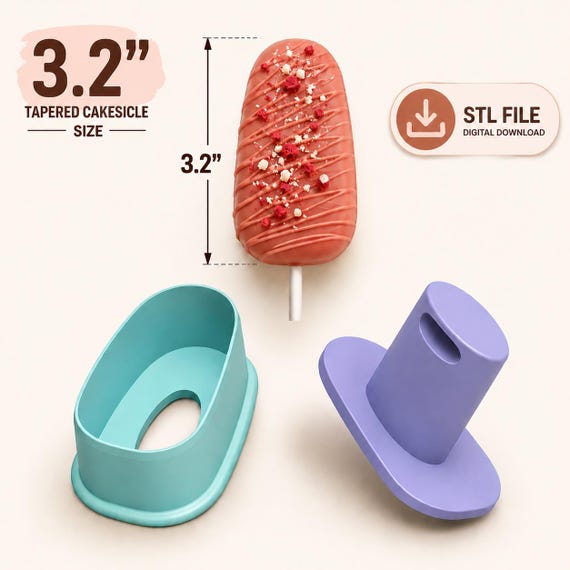 3.2” Tapered Cakesicle Cake Pop Cutter with Plunger STL File – 3D Printable STL (Digital Download)