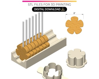 2" Daisy Cake Pop-vorm STL met dienblad, mes en zuiger – cakepopvorm voor 3D-printen – (digitale download)