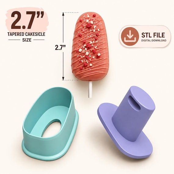 2.7” Tapered Cakesicle Cake Pop Cutter with Plunger STL File – 3D Printable STL (Digital Download)