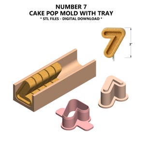 Molde para cake pops número 7 con bandeja (archivos STL) – Cortador y émbolo para cake pops de séptimo cumpleaños – Descarga digital imprimible en 3D