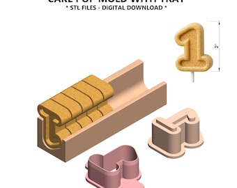 Nummer 1 cakepopvorm met blad STL – eerste verjaardagstaart pop uitsteker en plunjer – 3D-afdrukbare digitale download