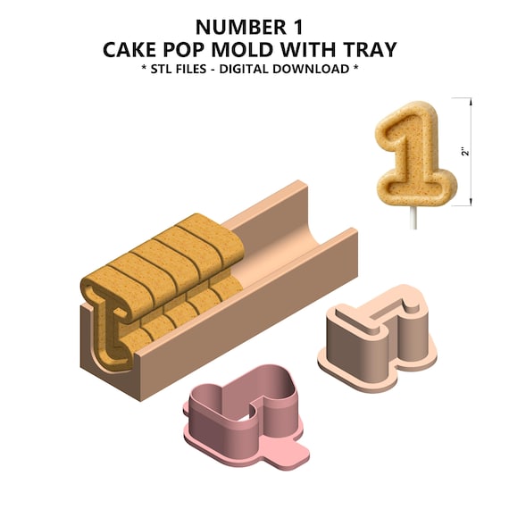 Number 1 Cake Pop Mold with Tray STL – First Birthday Cake Pop Cutter & Plunger – 3D Printable Digital Download