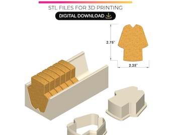 Afstudeerjurk cakepopvorm met dienblad stl-bestanden | Cake Pop Cutter 3D-print stl-bestand | Gereedschap voor het maken van cakepops STL | STL-bestand voor 3D-printen