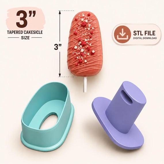 3” Tapered Cakesicle Cake Pop Cutter with Plunger STL File – 3D Printable STL (Digital Download)