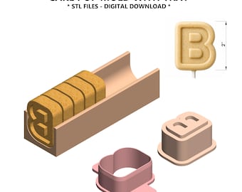 Cakepopvorm letter B met blad STL – alfabetuitsteker en plunjer – 3D-afdrukbare digitale download