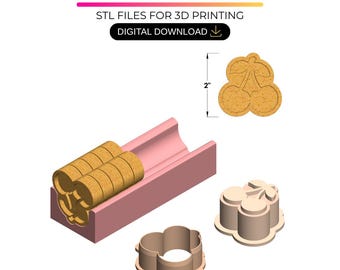 Kersen cake pop vorm STL met bakje, uitsteker en stamper – Cake pop vorm voor 3D-printen – (Digitale download)