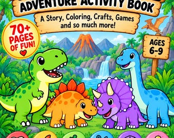 Dinosaur Adventure Activity Book for Kids | Story, Coloring, Crafts & Games | Printable PDF