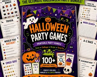 Halloween Party Games Bundle Printable | 100+ Kids & Family Halloween Games | Party Activities Recipes and Planner
