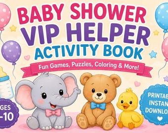 Baby Shower Activity Book for Kids, Printable Baby Shower Games, VIP Baby Helper, Kids Coloring & Activity Book, Instant Download