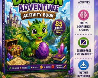 Dragon Activity Book for Kids Ages 7-10 | Printable Dragon Games, Mazes, Puzzles, Coloring & Activities | Instant Download PDF