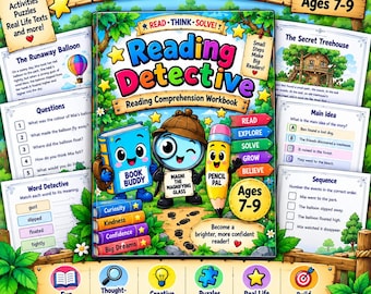 Reading Comprehension Workbook Ages 7-9 | Reading Detective Activities | Printable Kids Workbook