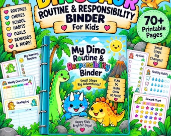 Dinosaur Routine & Responsibility Binder for Kids | Chore Charts, Routine Cards, Reward Charts, School Planner | Printable PDF
